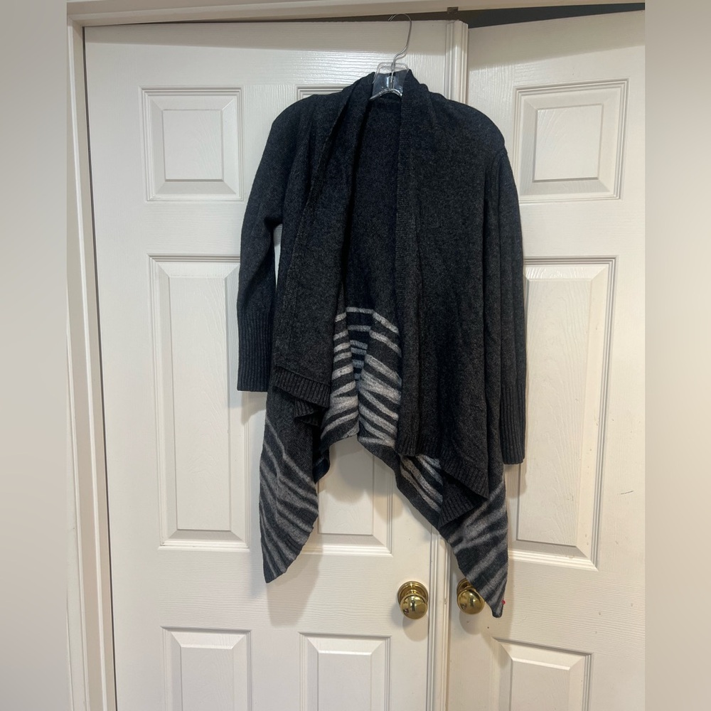 360 Sweater women M gray lambs wool‎ angora rabbit Cashmere blend Knit Cardigan